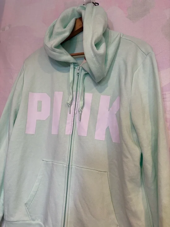 NWT Victoria's Secret PINK Mint Green Hoodie Sweater NEW Size Large L Casual Fun - Picture 2 of 8